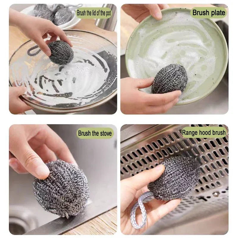 Stainless Steel Wire Ball Scrubber – Heavy‑Duty Dish & Pot Cleaner