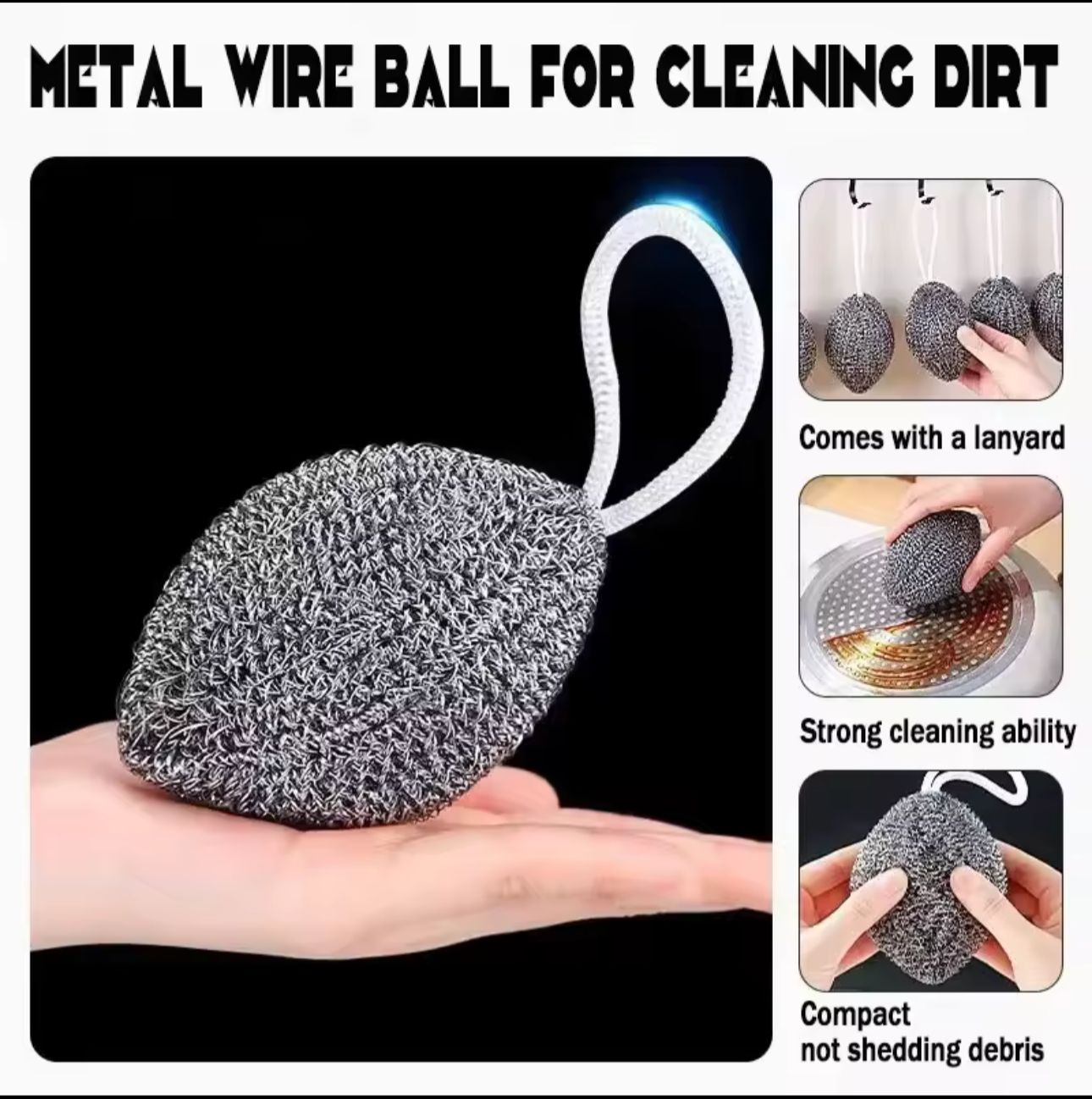 Stainless Steel Wire Ball Scrubber – Heavy‑Duty Dish & Pot Cleaner